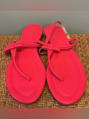 Kate Spade Hot Pink T Strap Bow Flat Sandals Size 7
